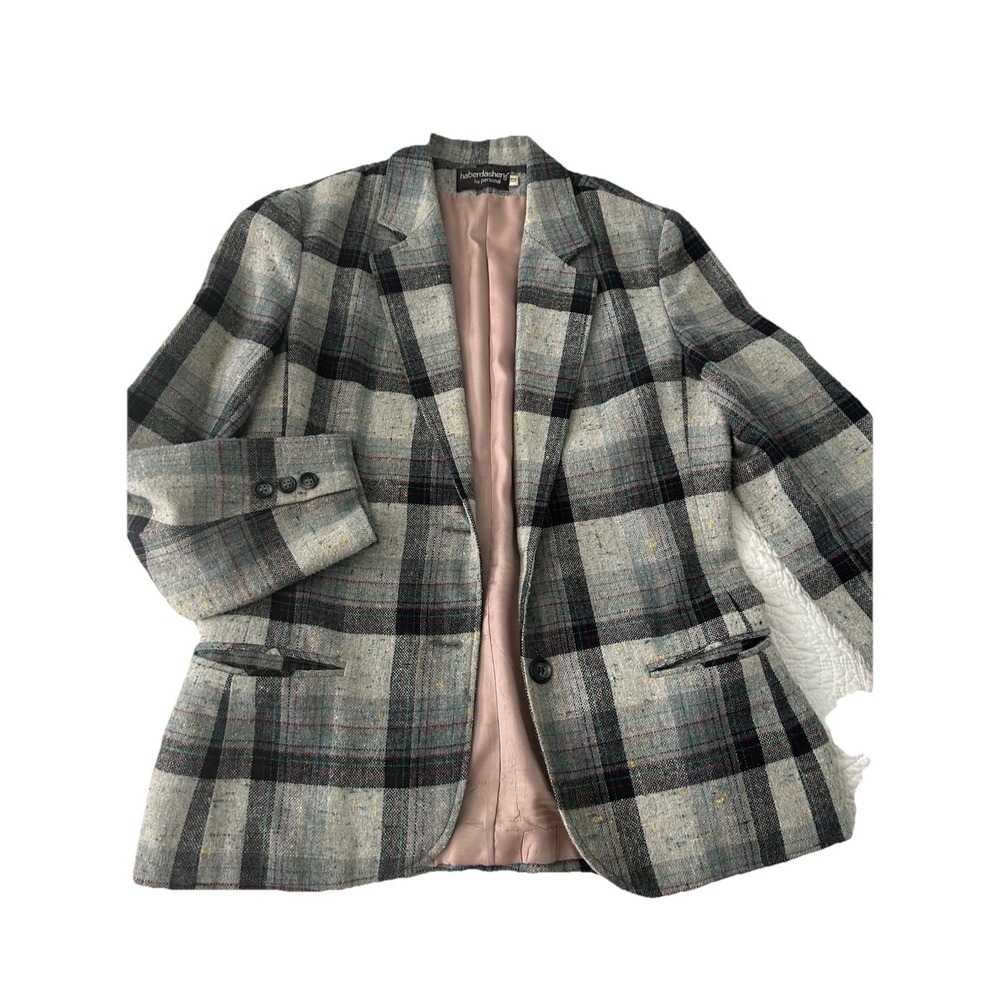 Haberdashery by Personal Tweed ‎ Plaid Blazer Vintage Jacket Silk Wool? Size 12